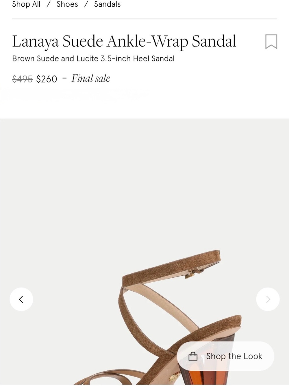 Naya Brown Suede Ankle-Wrap Sandal with Amber Lucite Heel